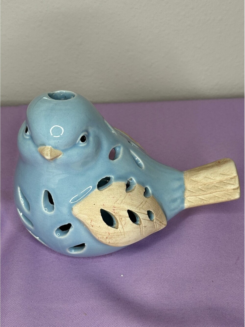Blue Ceramic Bird Candle Holder Cutout Tea Light Home Decor